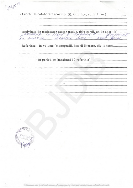 M-1305-2 - Fisa de scriitor GABRIELA MARIN THORNTON